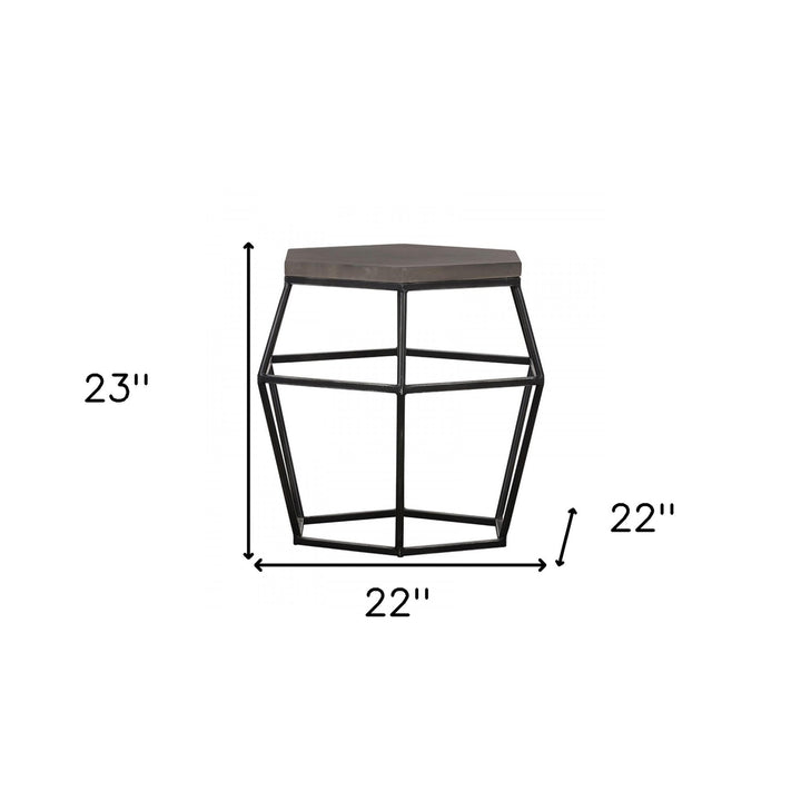 Modern Gray Concrete and Black Metal Hexagonal End Table Image 10