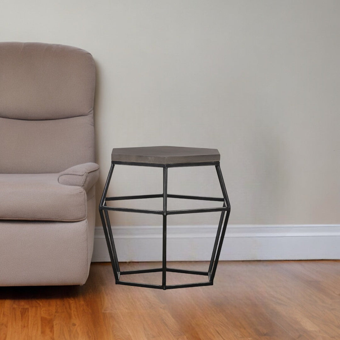 Modern Gray Concrete and Black Metal Hexagonal End Table Image 11