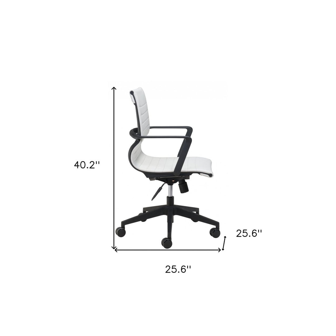 White and Black Adjustable Swivel Faux Leather Rolling Conference Office Chair Image 2