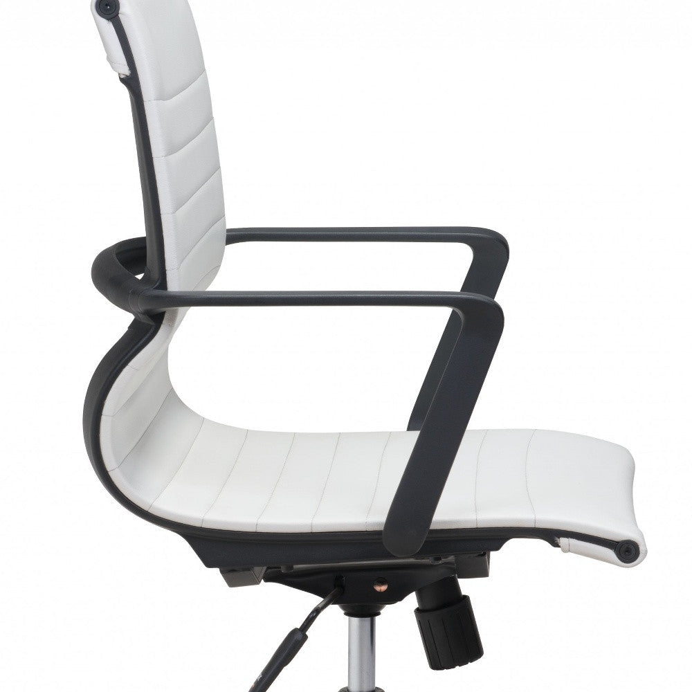 White and Black Adjustable Swivel Faux Leather Rolling Conference Office Chair Image 4