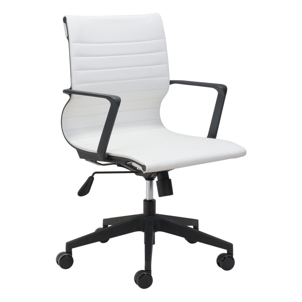 White and Black Adjustable Swivel Faux Leather Rolling Conference Office Chair Image 5