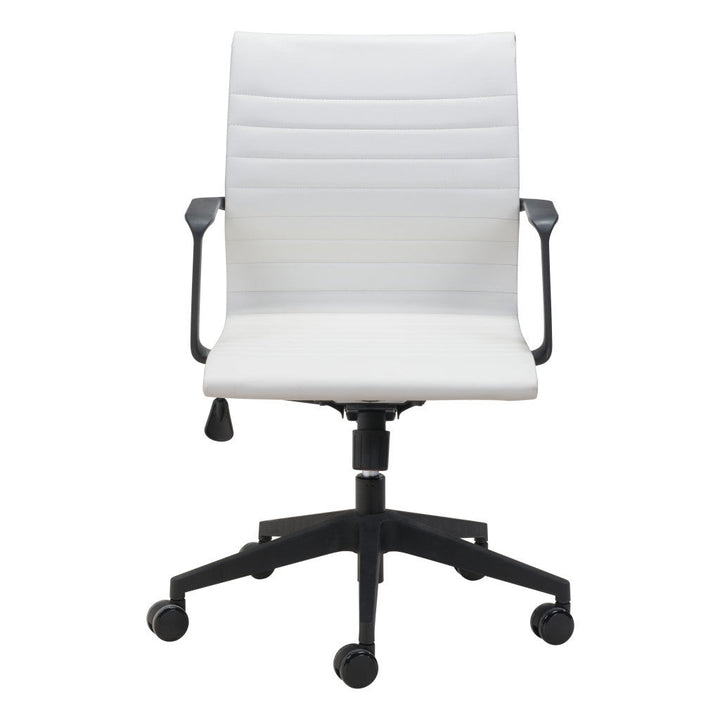 White and Black Adjustable Swivel Faux Leather Rolling Conference Office Chair Image 6