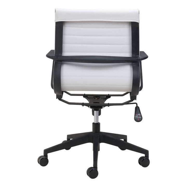 White and Black Adjustable Swivel Faux Leather Rolling Conference Office Chair Image 7