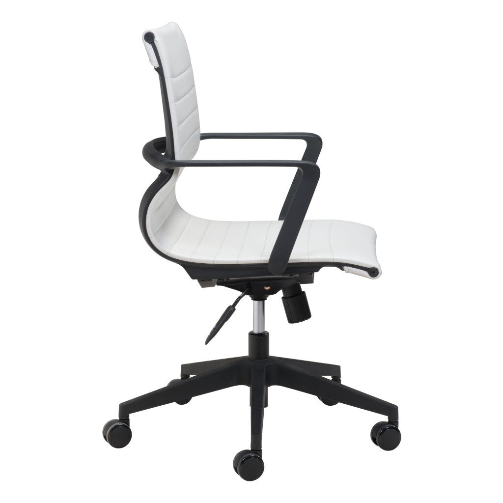 White and Black Adjustable Swivel Faux Leather Rolling Conference Office Chair Image 10