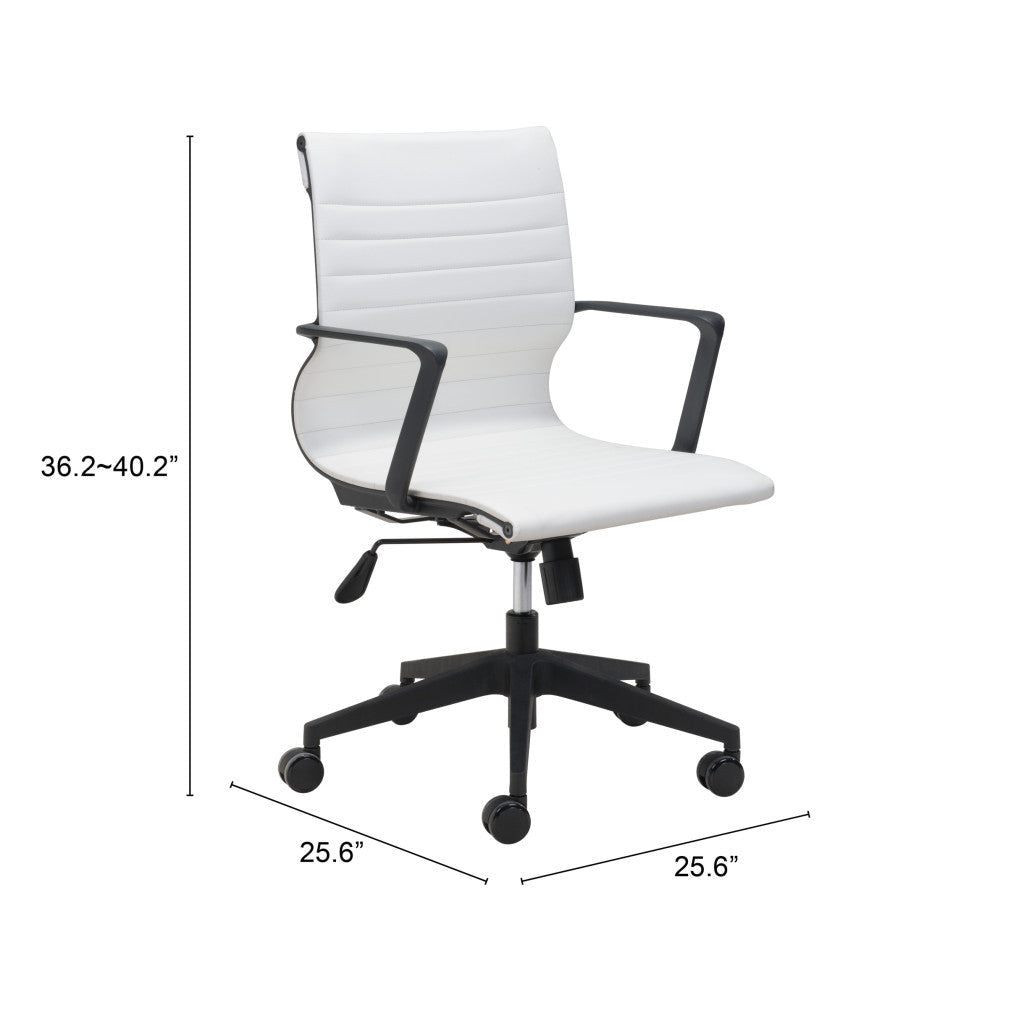 White and Black Adjustable Swivel Faux Leather Rolling Conference Office Chair Image 11