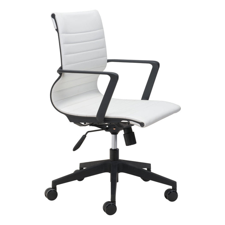 White and Black Adjustable Swivel Faux Leather Rolling Conference Office Chair Image 12