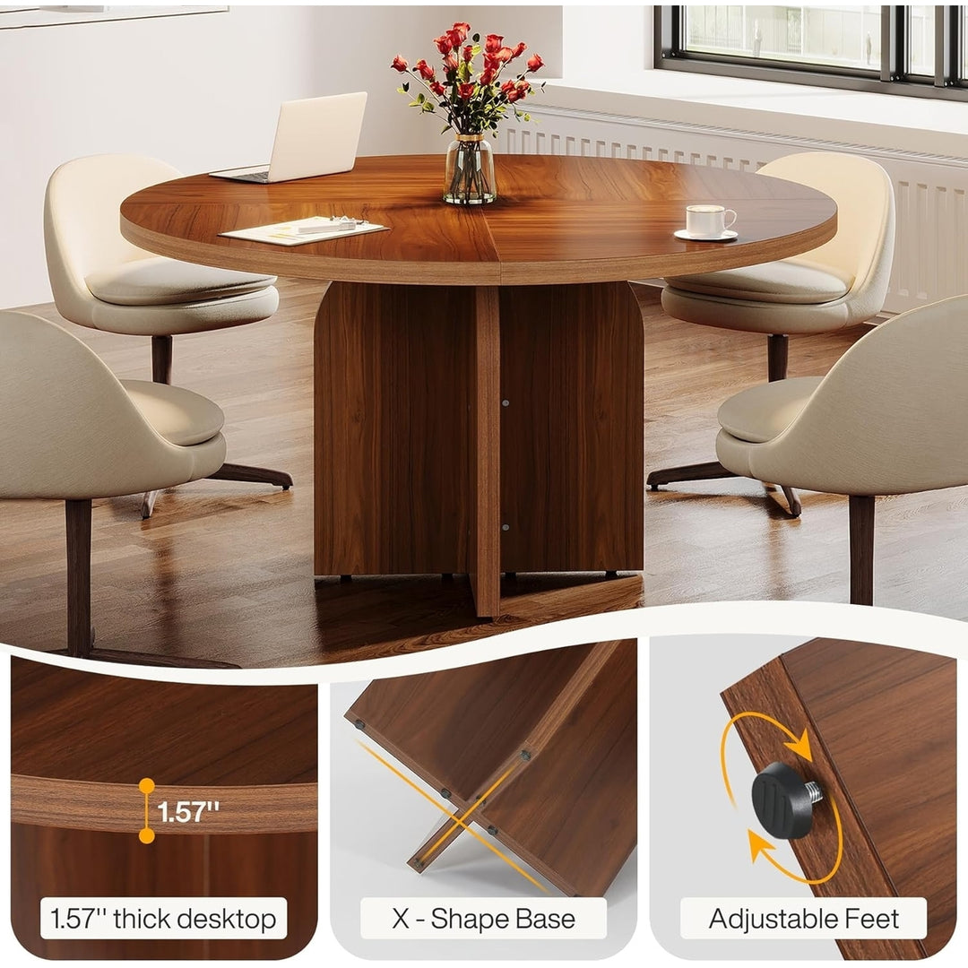 Tribesigns 47.24" X-Shaped Base Round Conference Table, Small Meeting Table for 4 People, Suitable for Office Seminar Image 5