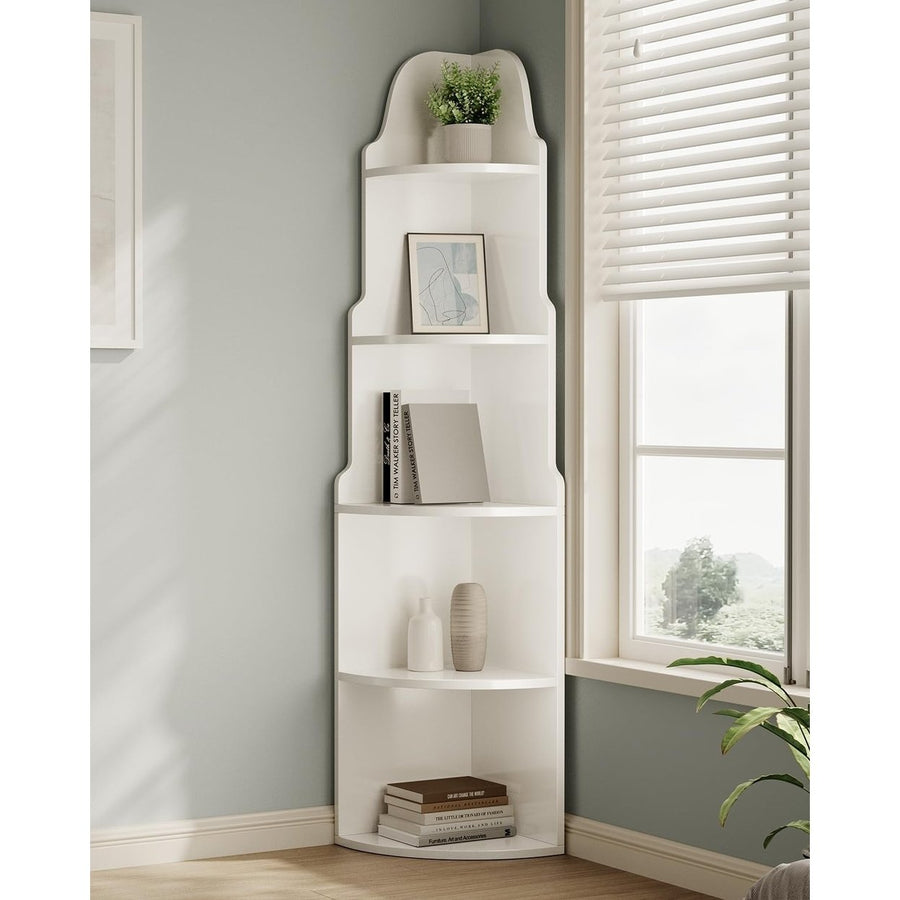 Tribesigns 5-Tier Corner Bookshelf 68.9" Tall Wooden Storage Shelf White Image 1