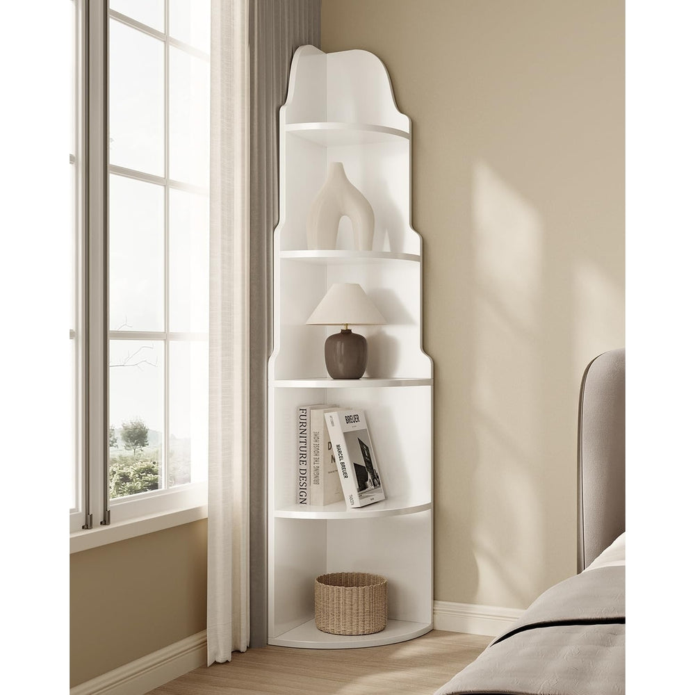 Tribesigns 5-Tier Corner Bookshelf 68.9" Tall Wooden Storage Shelf White Image 2