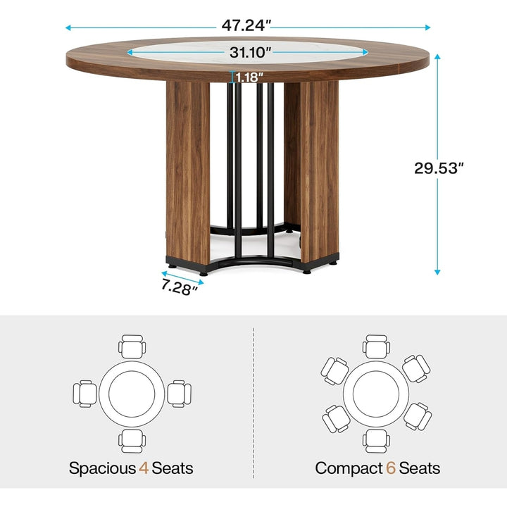 Tribesigns 47 Inch Round Dining Table for 4 Walnut and White Marble Metal Base Image 6