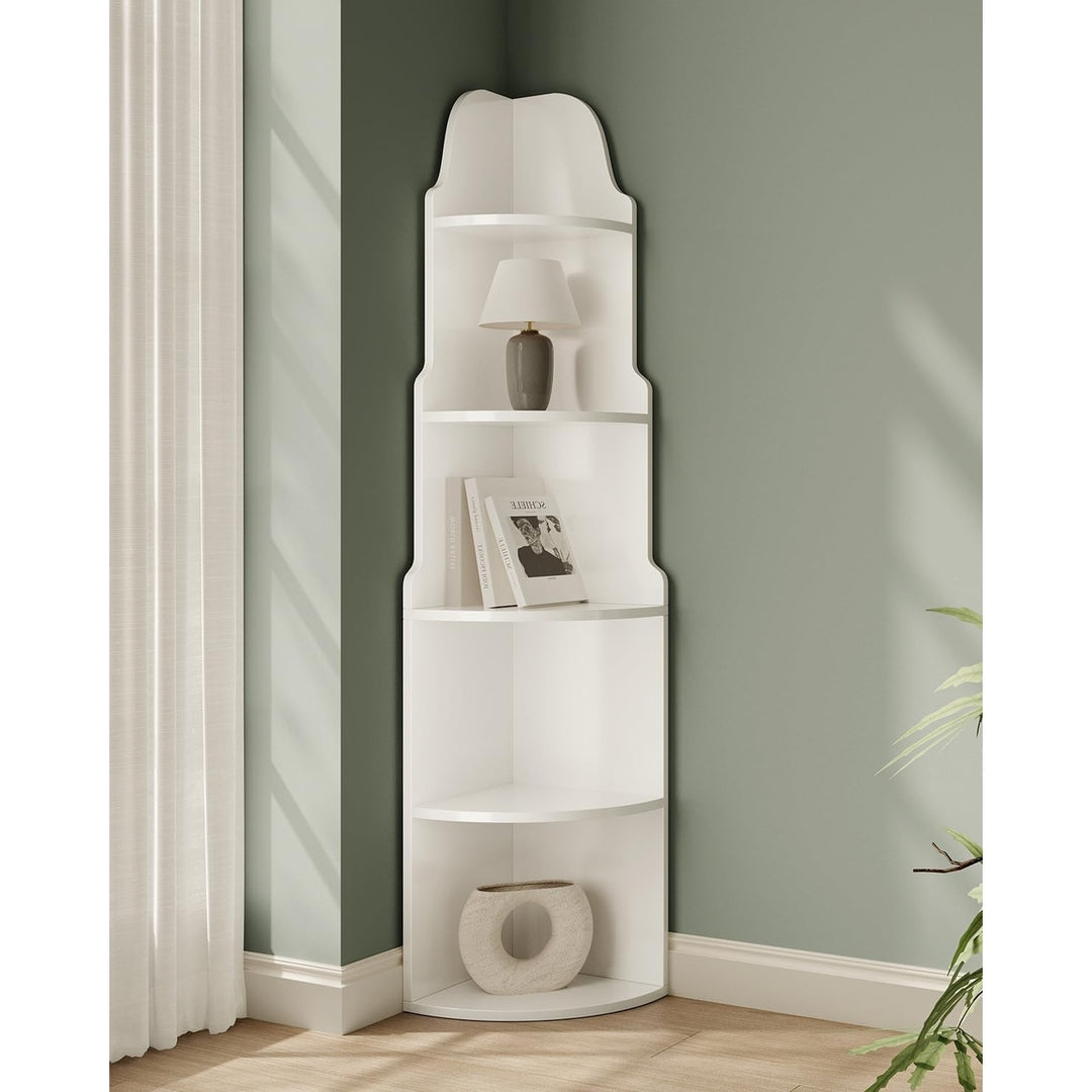 Tribesigns 5-Tier Corner Bookshelf 68.9" Tall Wooden Storage Shelf White Image 3