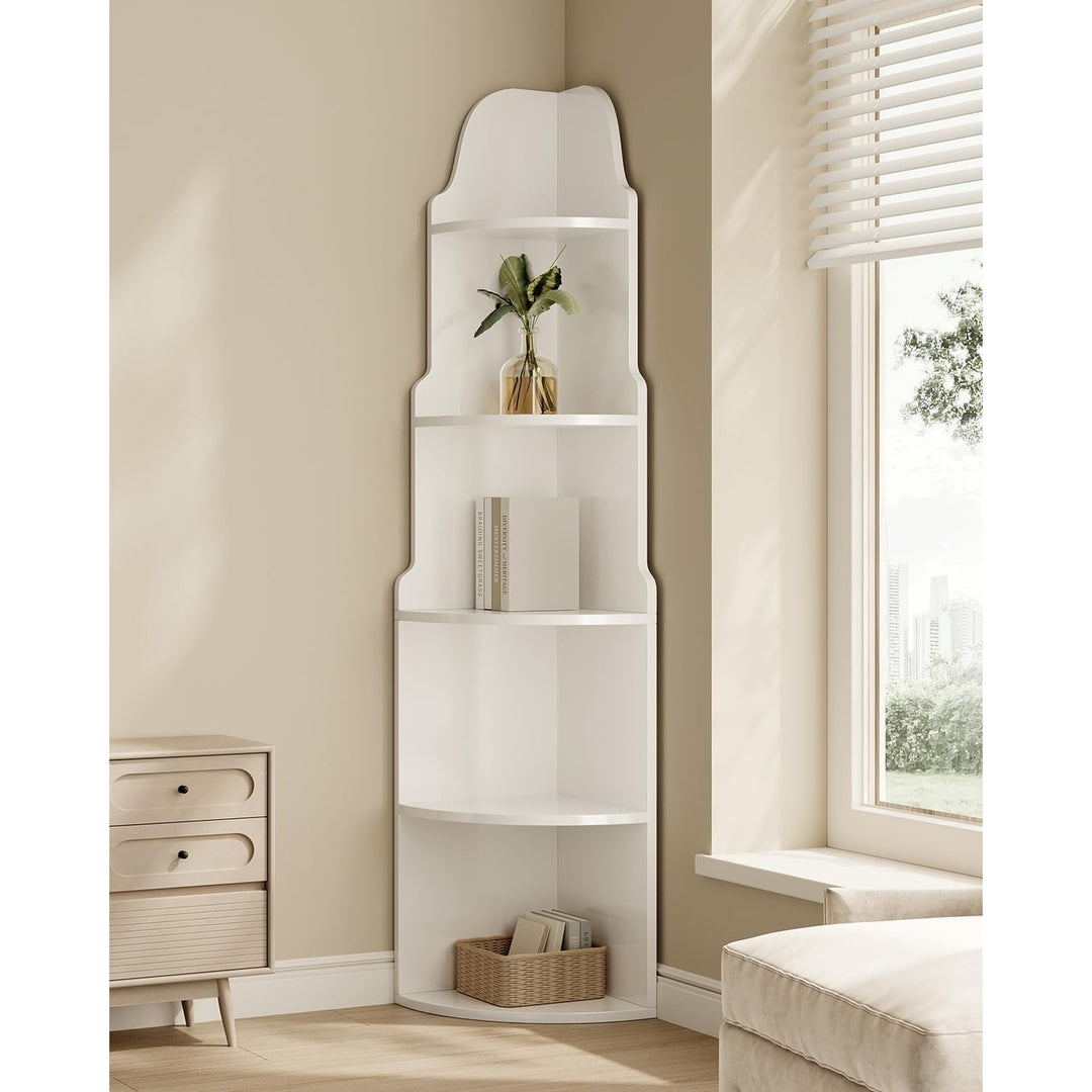 Tribesigns 5-Tier Corner Bookshelf 68.9" Tall Wooden Storage Shelf White Image 4