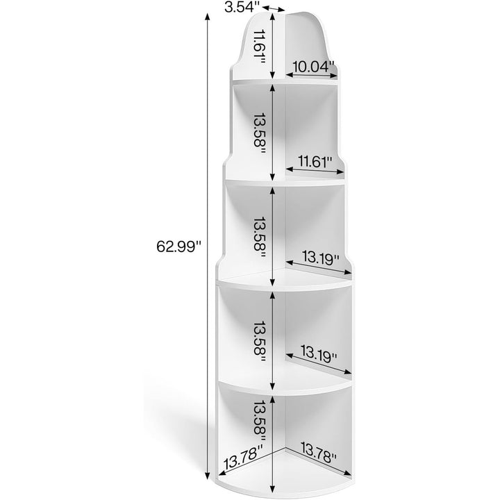 Tribesigns 5-Tier Corner Bookshelf 68.9" Tall Wooden Storage Shelf White Image 6