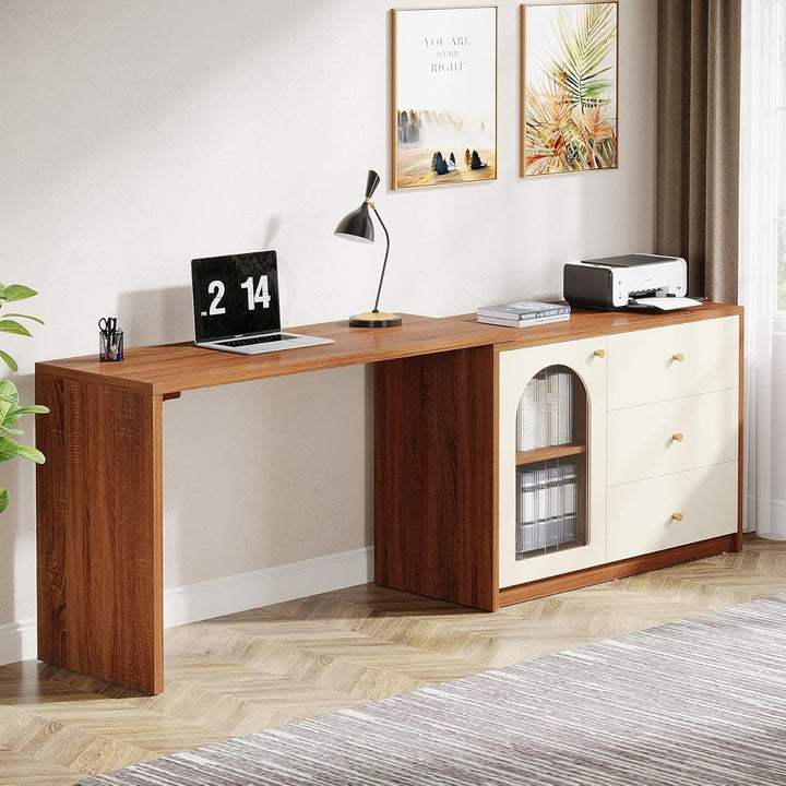 Tribesigns L Shaped Computer Desk with Drawers, Modern Corner Home Office Desk with Reversible Storage Cabinet for Home Image 2