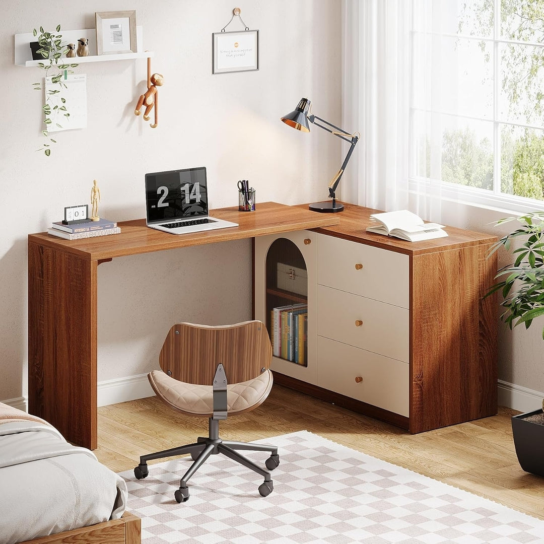 Tribesigns L Shaped Computer Desk with Drawers, Modern Corner Home Office Desk with Reversible Storage Cabinet for Home Image 3