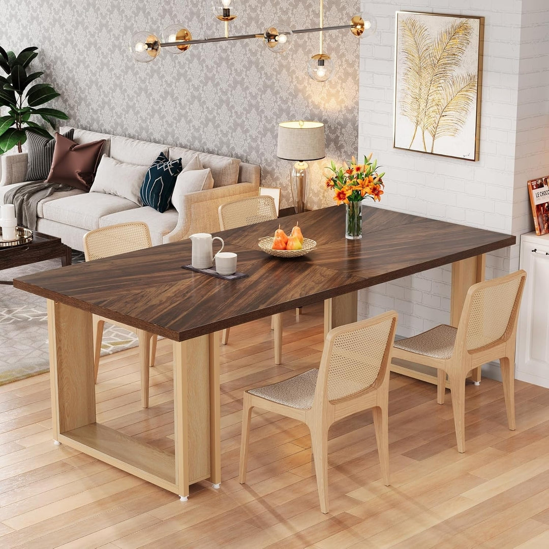 Tribesigns 63 Inch Wood Dining Table for 4 Rustic Brown Rectangular Sled Base Image 3