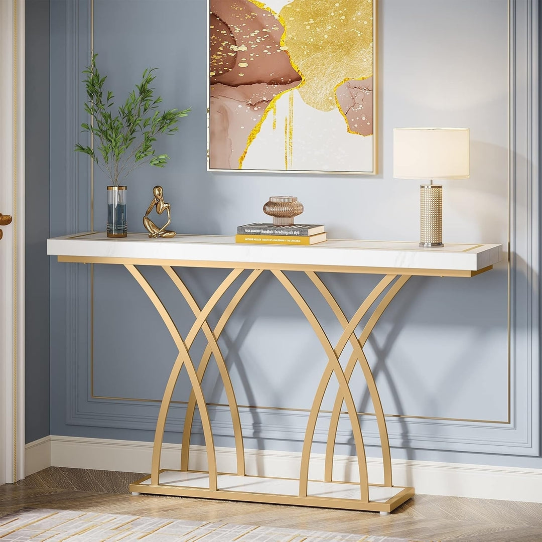 Tribesigns 55 Inch Gold Console Table Faux Marble Entryway Table Modern Design Image 2