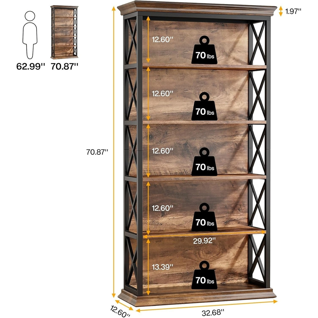 Tribesigns 6-Tier Bookcase, 71 Inches Industrial Bookshelves and Bookcases, Floor Standing 5 Shelf Display Shelves Image 6