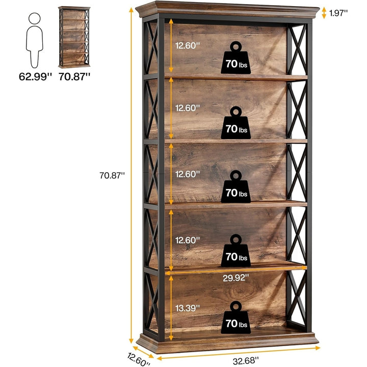 Tribesigns 6-Tier Bookcase, 71 Inches Industrial Bookshelves and Bookcases, Floor Standing 5 Shelf Display Shelves Image 6