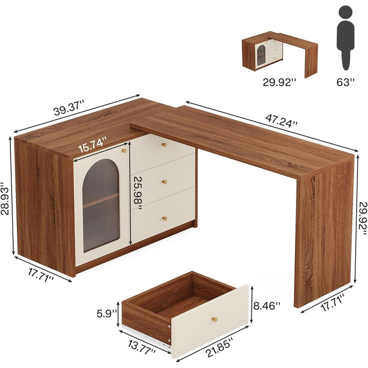 Tribesigns L Shaped Computer Desk with Drawers, Modern Corner Home Office Desk with Reversible Storage Cabinet for Home Image 6