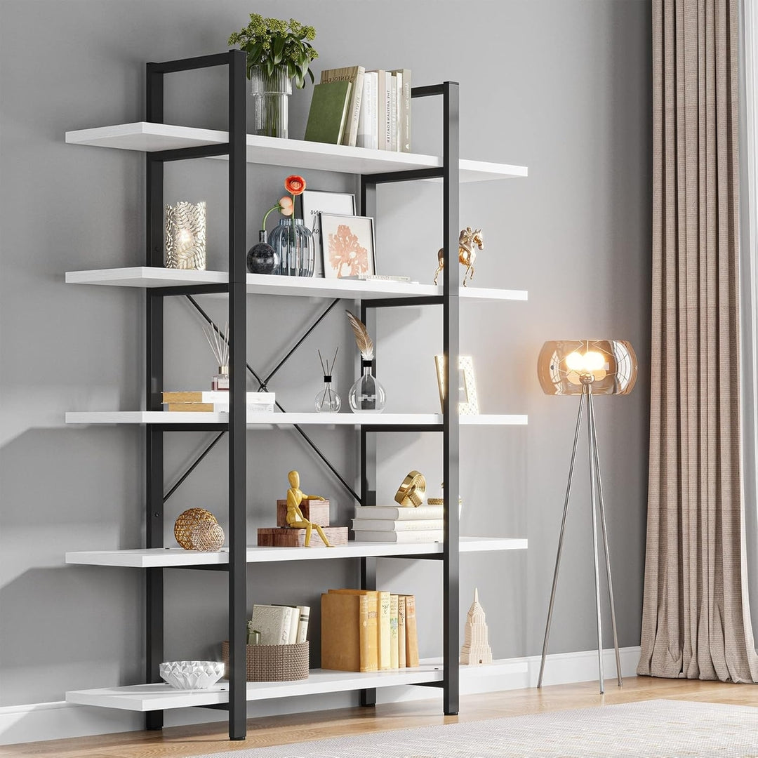 Tribesigns 5-Tier Bookshelf Vintage Industrial Style 72in x 47in Home Office Storage Image 1