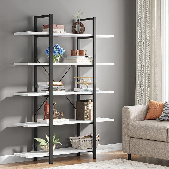 Tribesigns 5-Tier Bookshelf Vintage Industrial Style 72in x 47in Home Office Storage Image 2