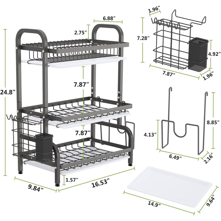 Tribesigns Dish Drying Rack, 3 Tier Dish Rack with Tray Utensil Holder, Large Capacity Dish Drainer with Cutting Board Image 6