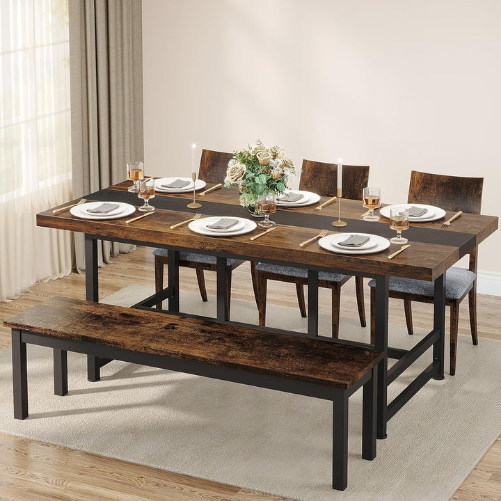 Tribesigns 70 Inch Dining Table for 6-8 People Wood Metal Frame Modern Style Image 2