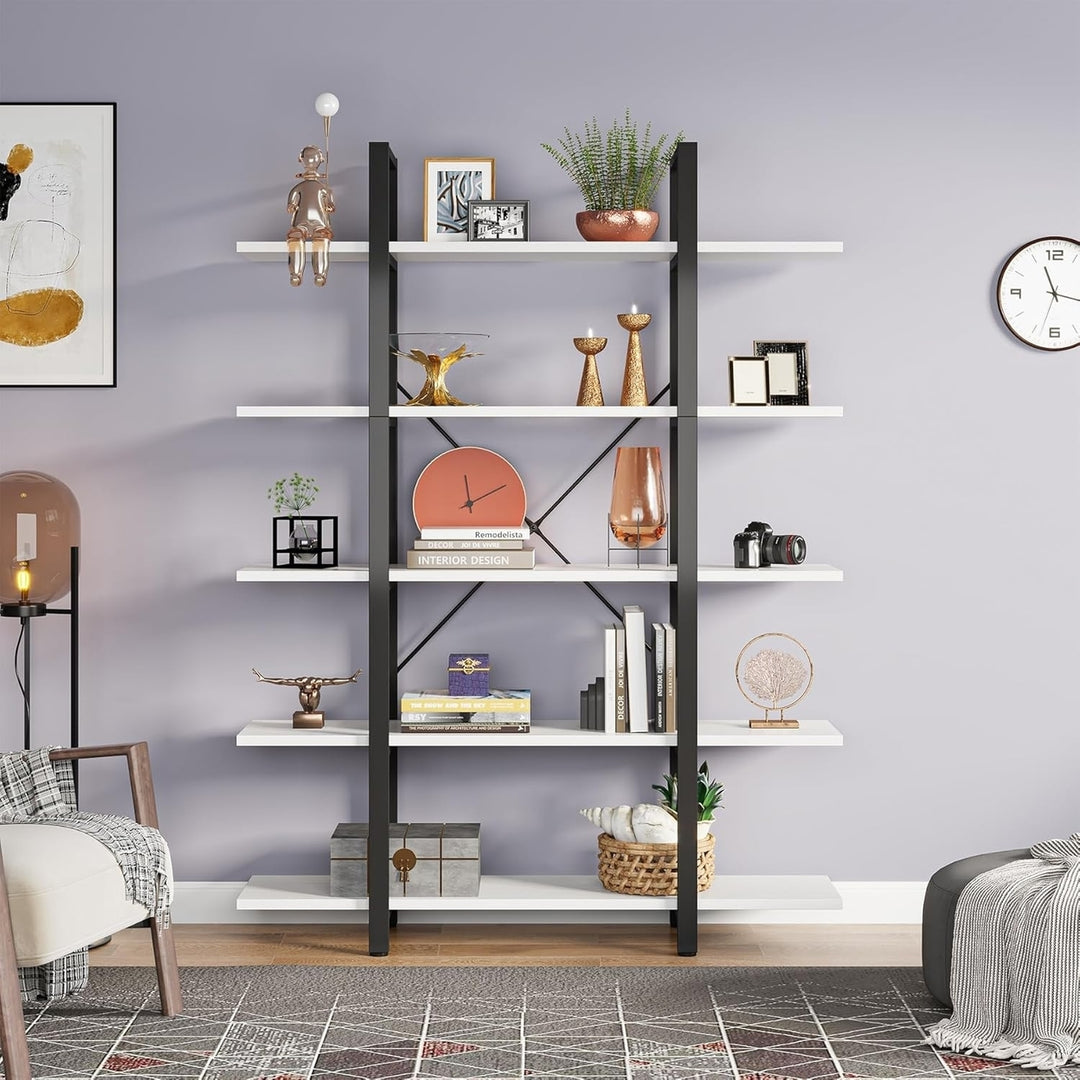 Tribesigns 5-Tier Bookshelf Vintage Industrial Style 72in x 47in Home Office Storage Image 3