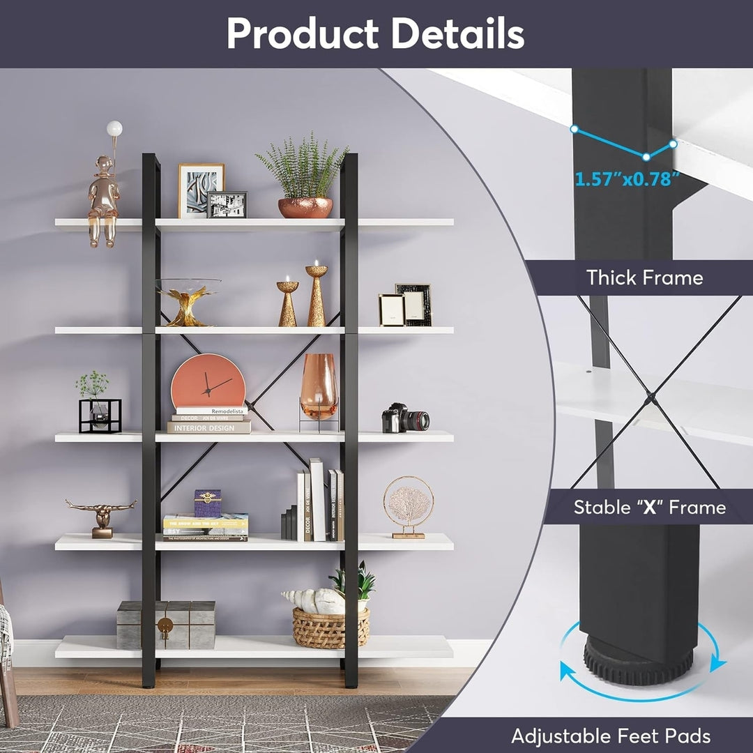 Tribesigns 5-Tier Bookshelf Vintage Industrial Style 72in x 47in Home Office Storage Image 4