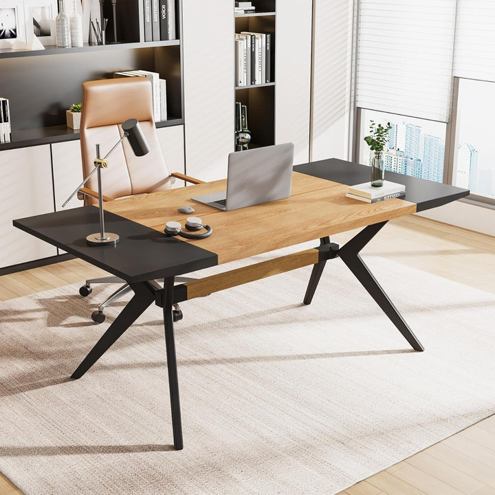 Tribesigns 63 Inch Executive Desk Large Modern Office Table Black Oak X-Shape Frame Image 1