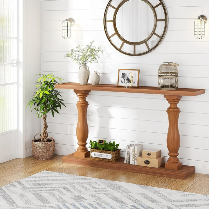 Tribesigns 63 Inch Farmhouse Console Table Solid Wood Legs Entryway Accent Storage Image 2