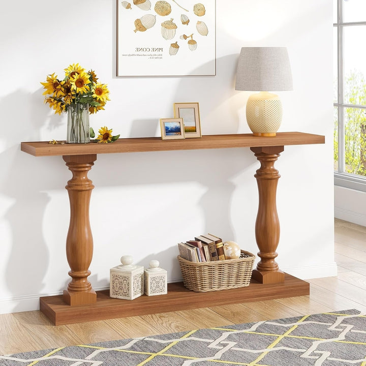 Tribesigns 63 Inch Farmhouse Console Table Solid Wood Legs Entryway Accent Storage Image 3