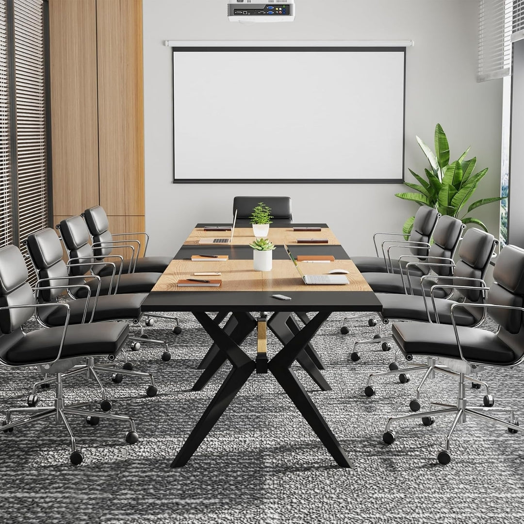 Tribesigns 63 Inch Executive Desk Large Modern Office Table Black Oak X-Shape Frame Image 4