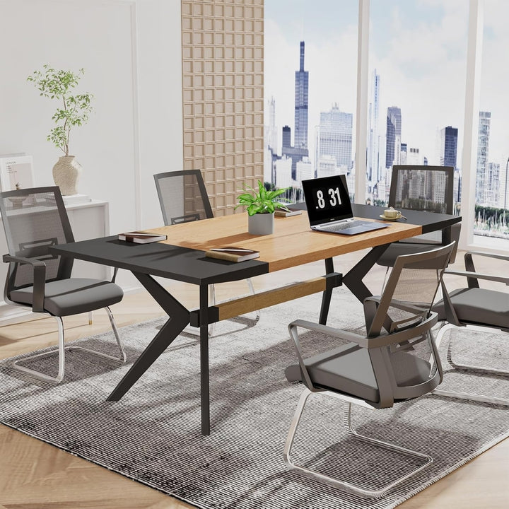 Tribesigns 63 Inch Executive Desk Large Modern Office Table Black Oak X-Shape Frame Image 6