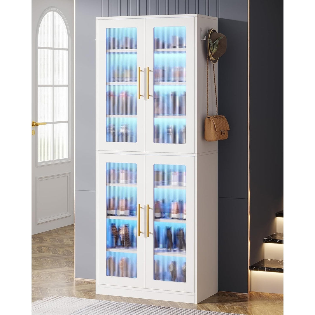 Tribesigns 8-Tier Tall Shoe Cabinet with Acrylic Doors LED Lights Storage Rack Image 2