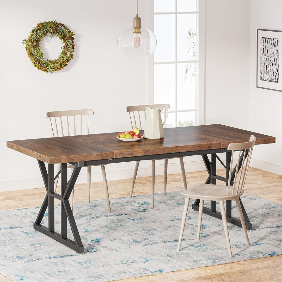 Tribesigns 70.8 Inch Rustic Farmhouse Dining Table Heavy Duty Metal Legs 6 People Image 1