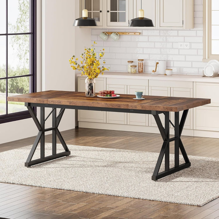 Tribesigns 70.8 Inch Rustic Farmhouse Dining Table Heavy Duty Metal Legs 6 People Image 2