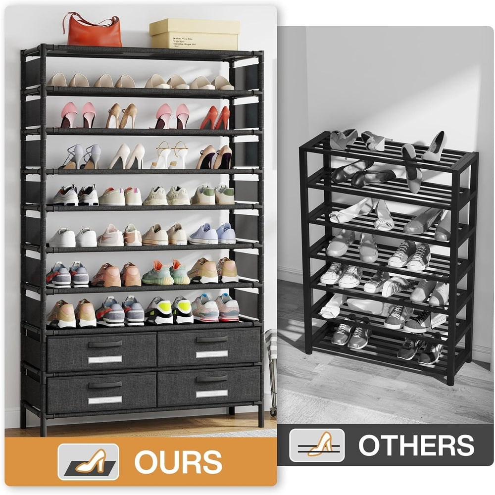 Tribesigns 10 Tier Shoe Rack Organizer with 4 Bins Drawers, 50 Pairs Vertical Shoe Racks Free Standing Tall Shoe Shelf Image 2