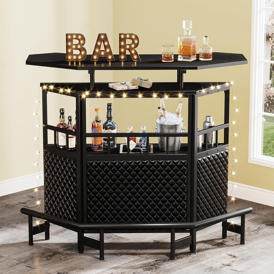 Tribesigns 4 Tier Home Bar Unit Liquor Table with Wine Glass Holder Storage Shelf Image 1