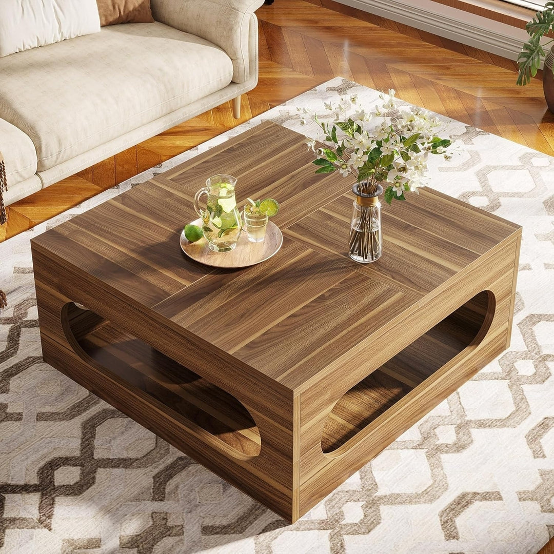 Tribesigns 43 Inch LED Coffee Table Wood Square with Storage for Living Room Image 5