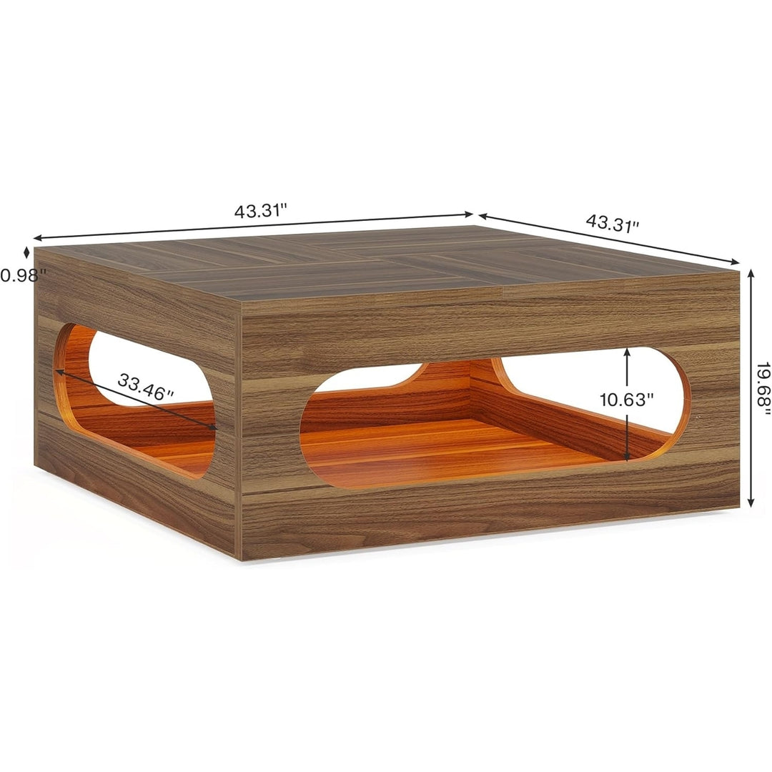 Tribesigns 43 Inch LED Coffee Table Wood Square with Storage for Living Room Image 6