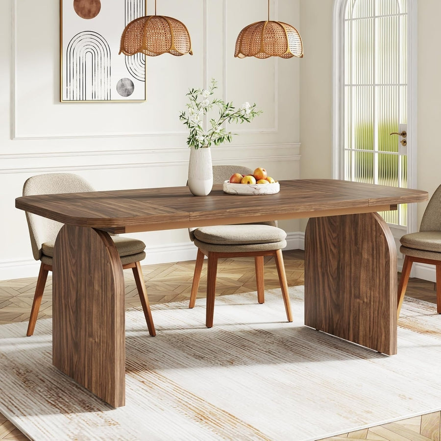 Tribesigns 63 Inch Dining Table Dark Walnut Farmhouse Kitchen Table Seats 6 Image 1