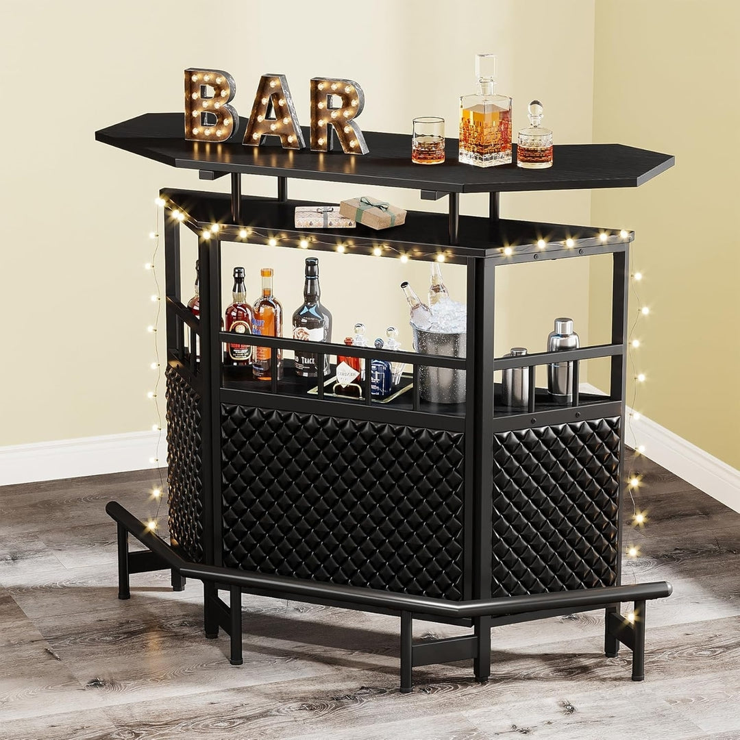 Tribesigns 4 Tier Home Bar Unit Liquor Table with Wine Glass Holder Storage Shelf Image 2