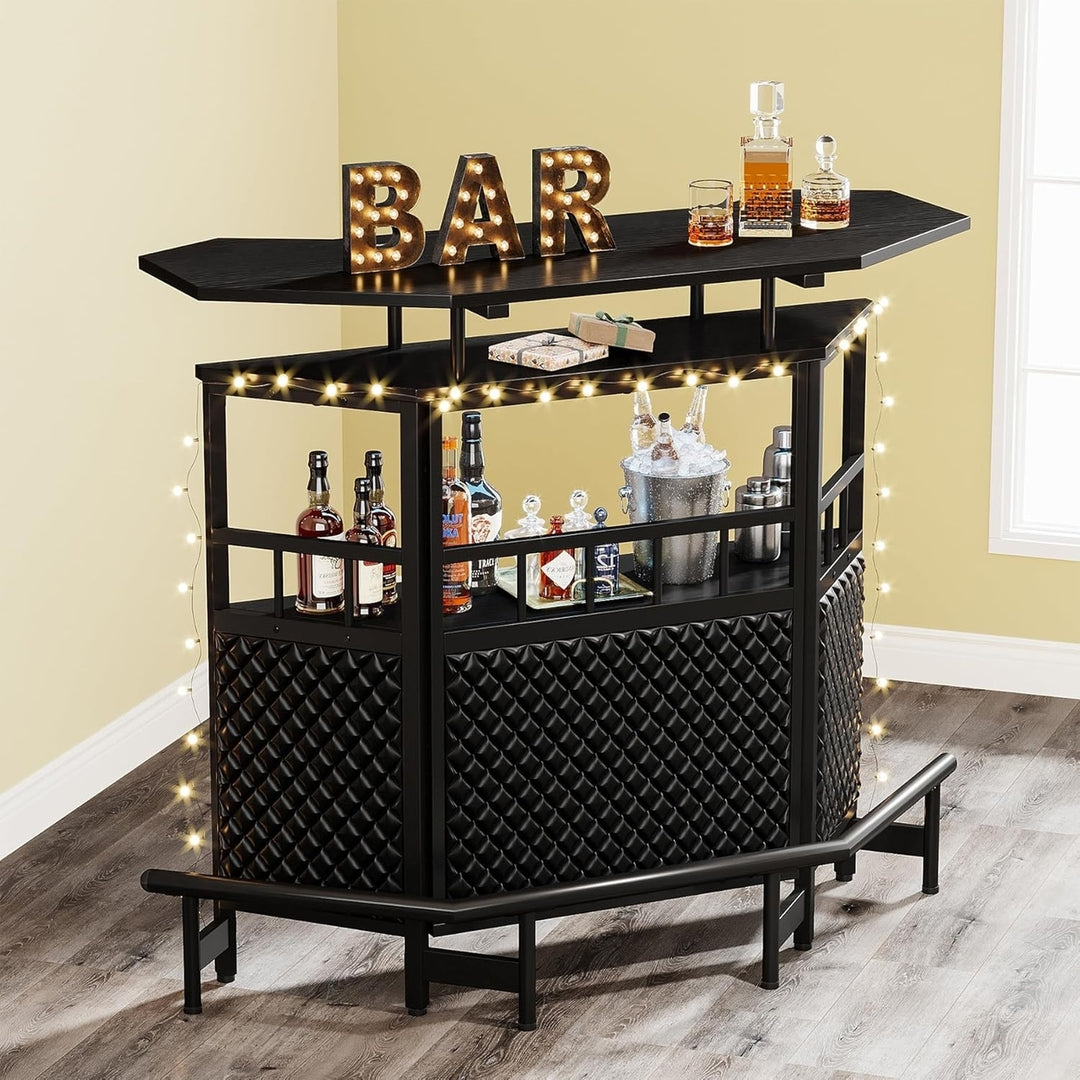 Tribesigns 4 Tier Home Bar Unit Liquor Table with Wine Glass Holder Storage Shelf Image 3