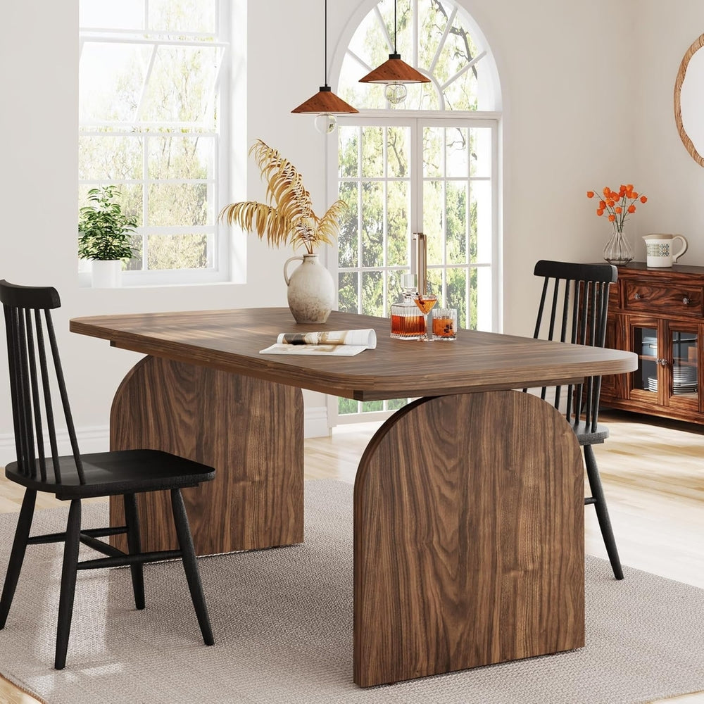 Tribesigns 63 Inch Dining Table Dark Walnut Farmhouse Kitchen Table Seats 6 Image 2