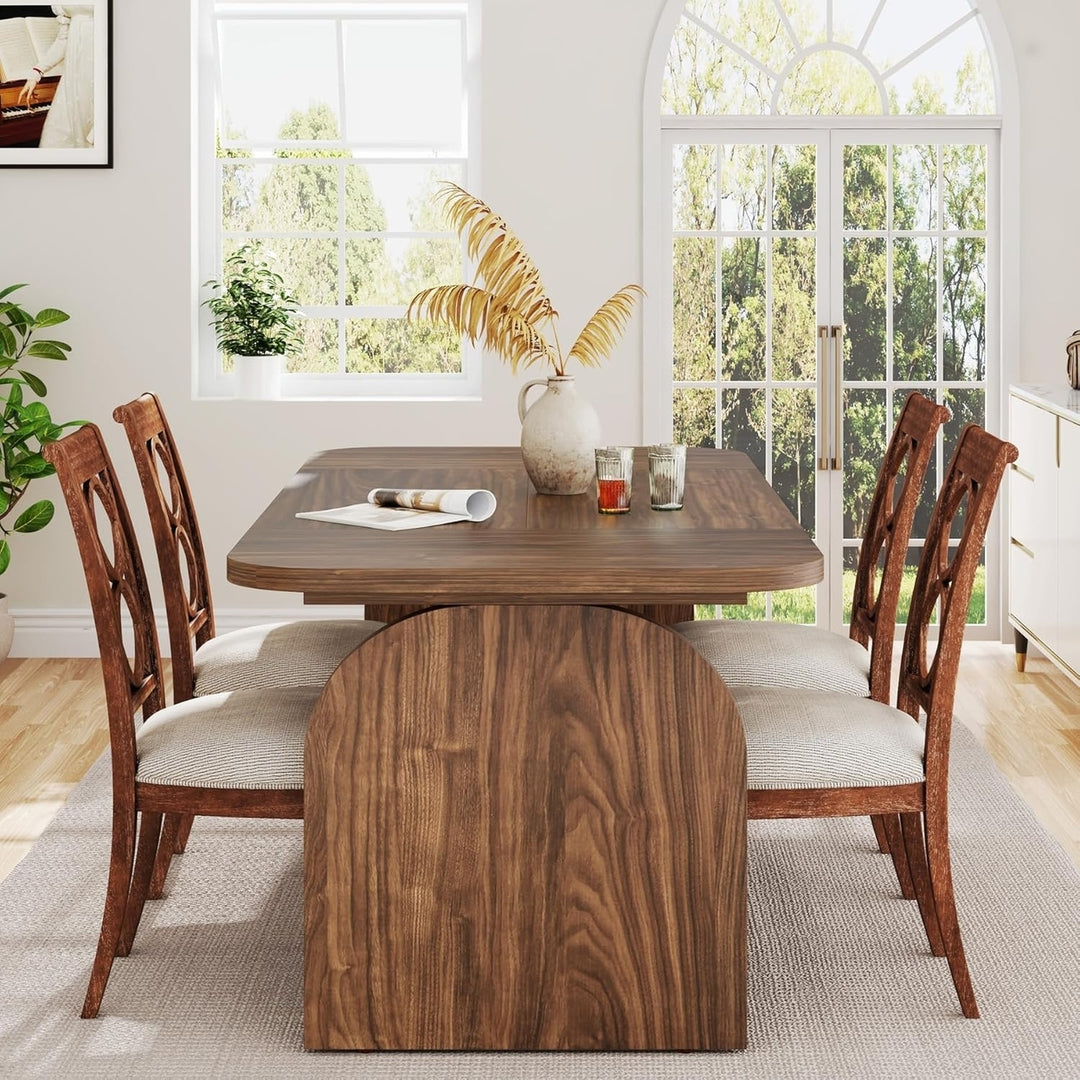 Tribesigns 63 Inch Dining Table Dark Walnut Farmhouse Kitchen Table Seats 6 Image 3