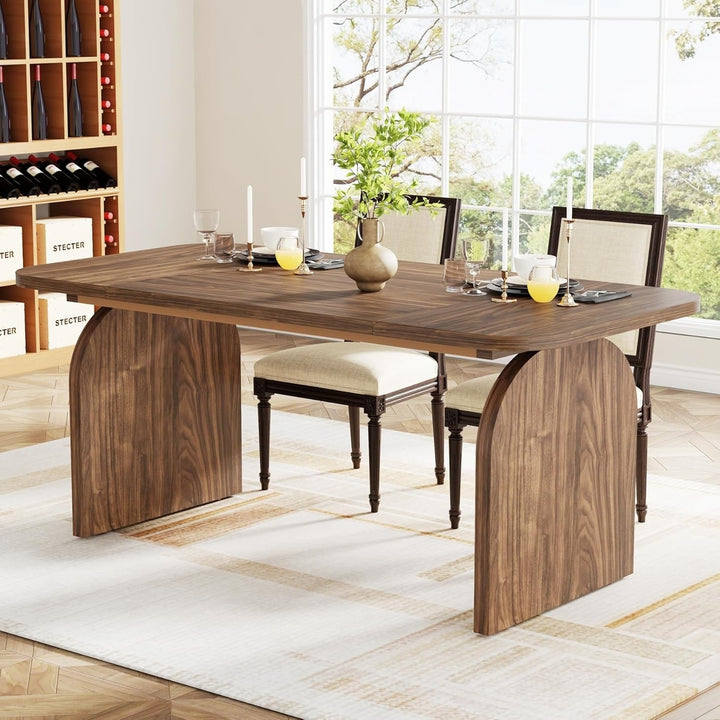 Tribesigns 63 Inch Dining Table Dark Walnut Farmhouse Kitchen Table Seats 6 Image 4