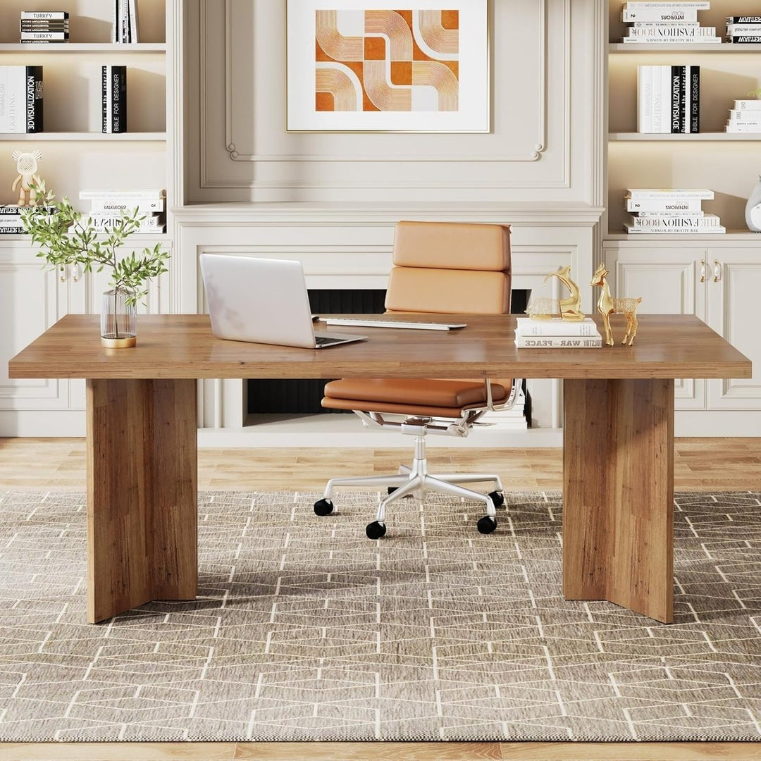 Tribesigns 63-inch Executive Desk, Vintage Office Computer Desk with Large Tabletop, Farmhouse Wood Writing Conference Image 3