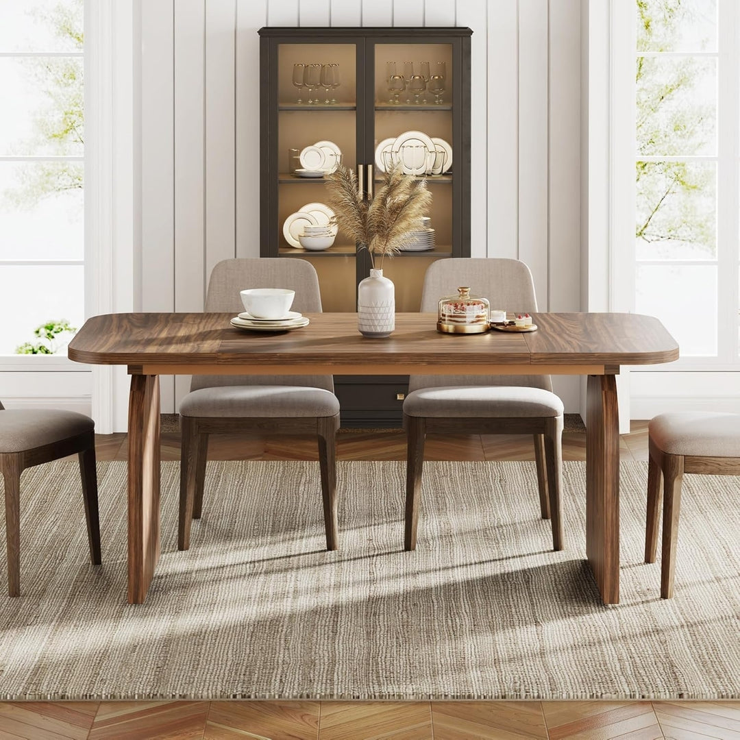 Tribesigns 63 Inch Dining Table Dark Walnut Farmhouse Kitchen Table Seats 6 Image 5